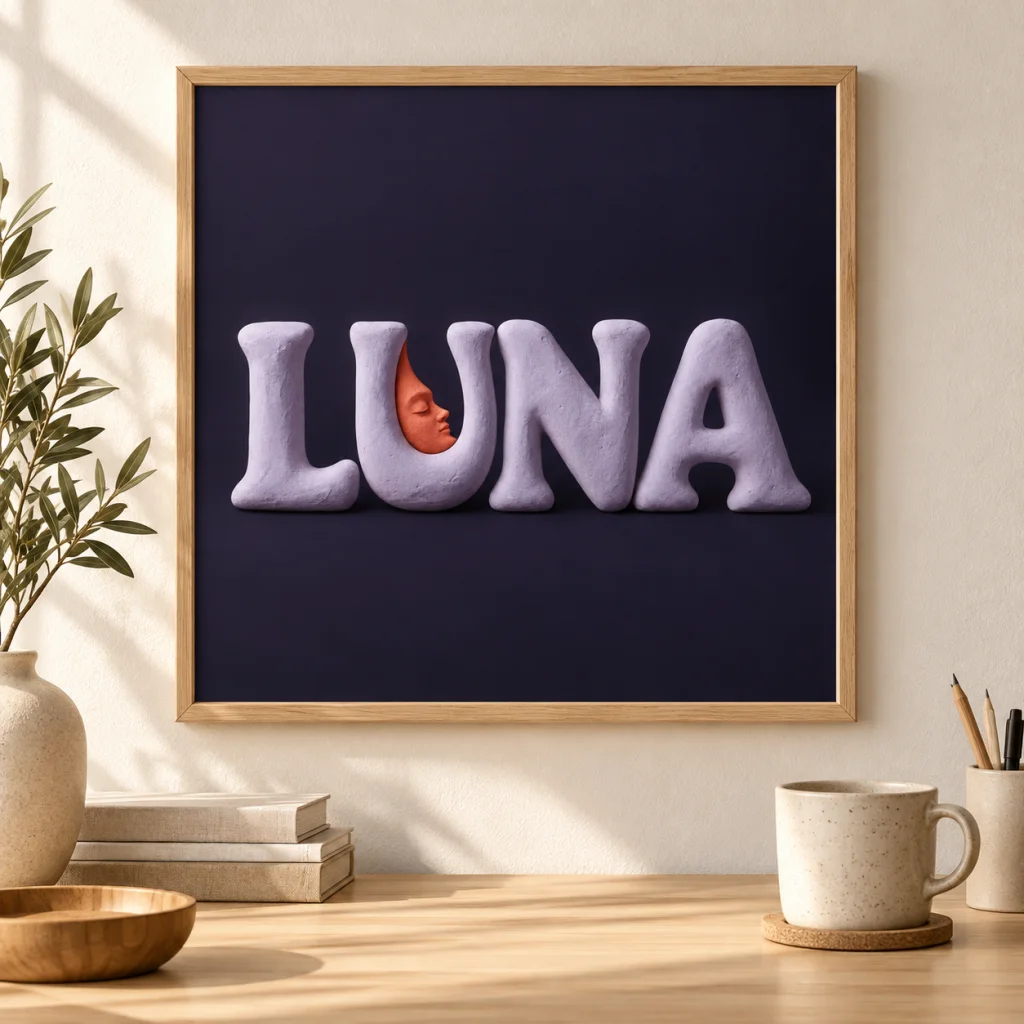 LUNA artwork in an oak frame — application mockup