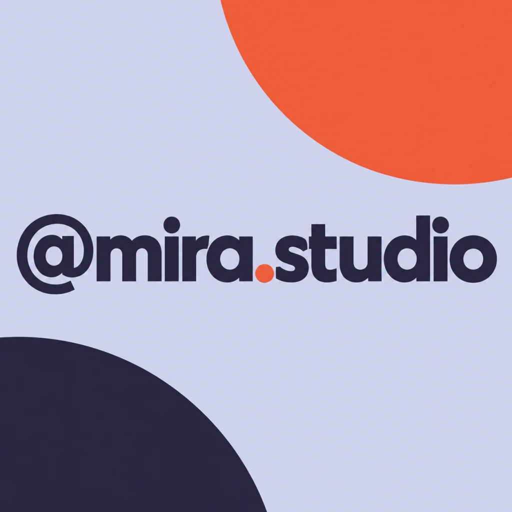 @mira.studio in one line of deep-plum lettering on lavender with the @ and period visible