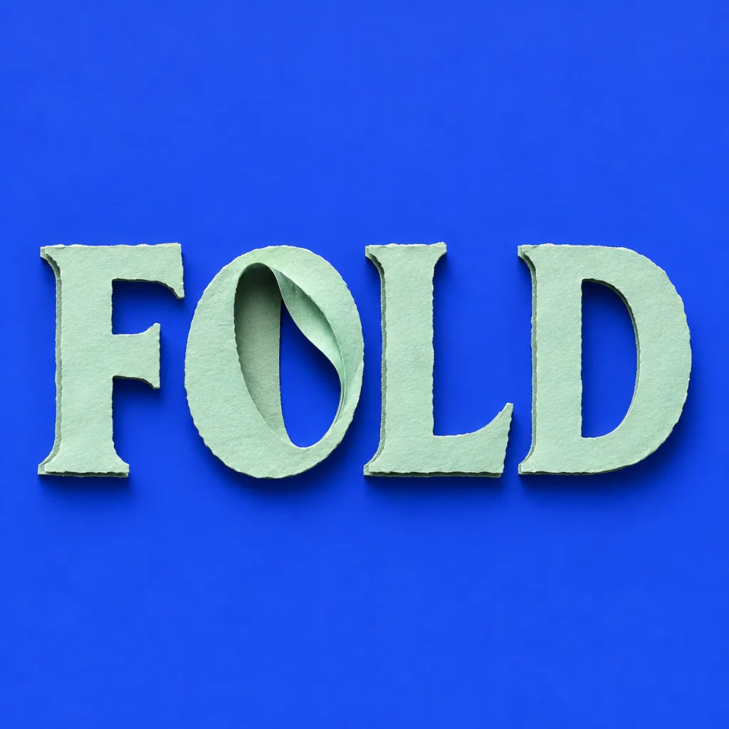 FOLD cut from layered mint paper with shallow folded edges on ultramarine