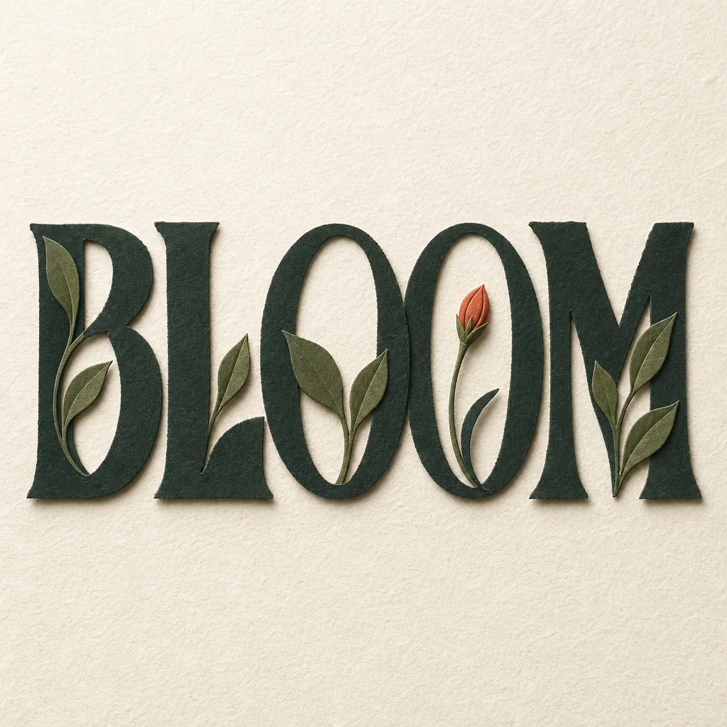 BLOOM as tactile botanical cut-paper typography
