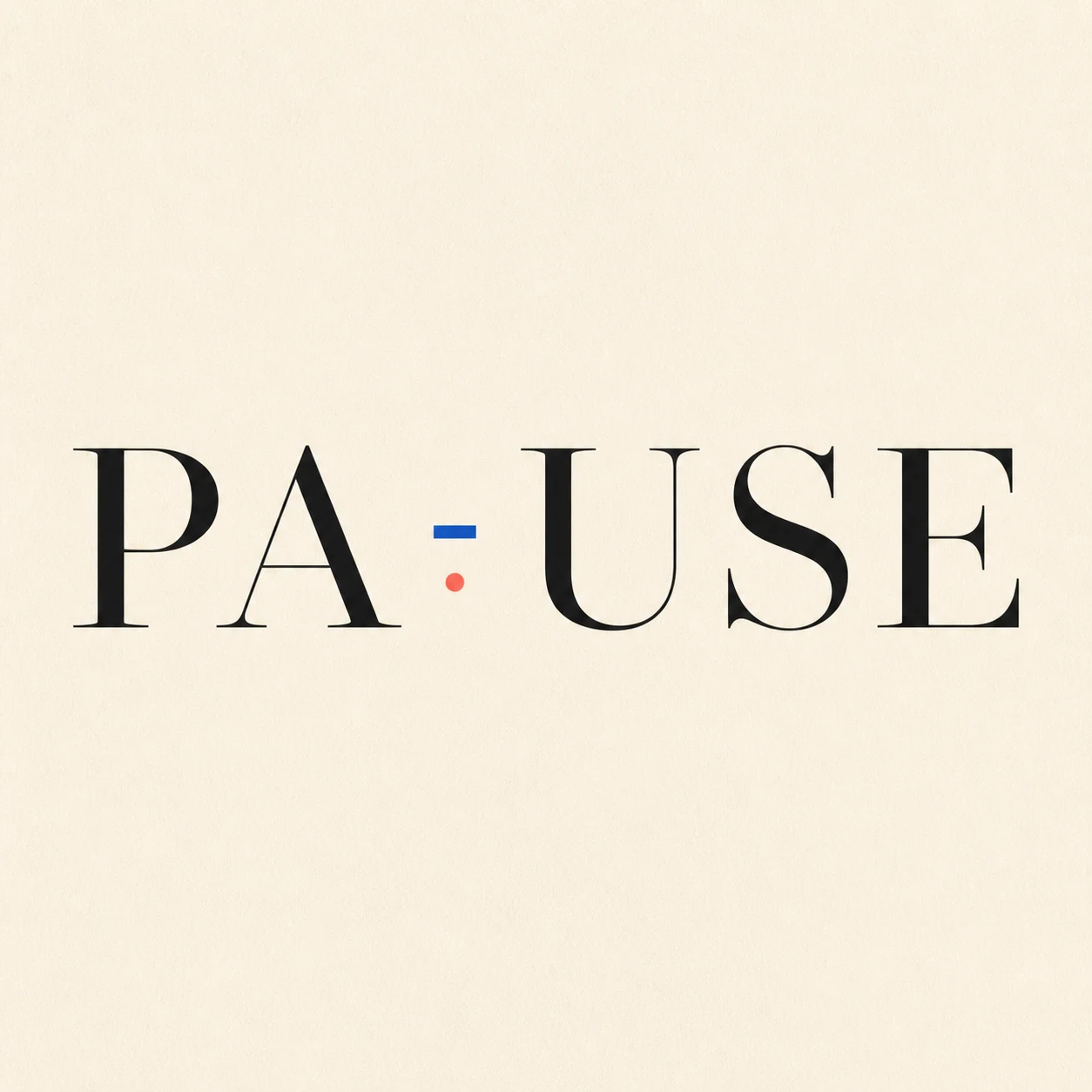 The word PAUSE with one deliberate interval marked by a small blue tick and coral point