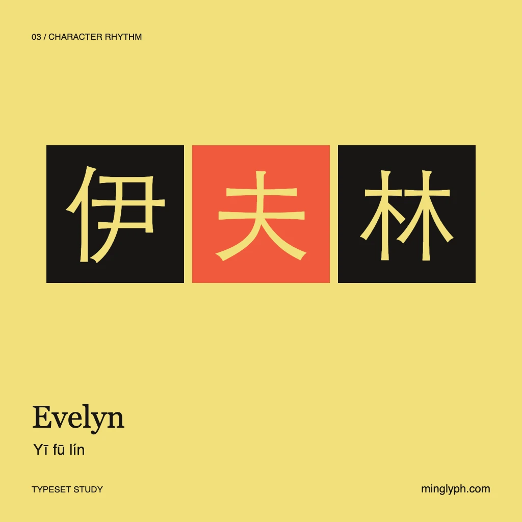 伊夫林 (Evelyn) — Character rhythm; branded typeset study